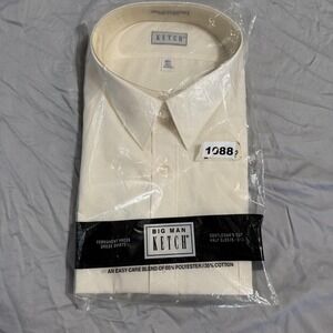 Ketch Button Up Shirt Mens 2XL 18.5 Neck White Big Man Permanent Press Easy Care